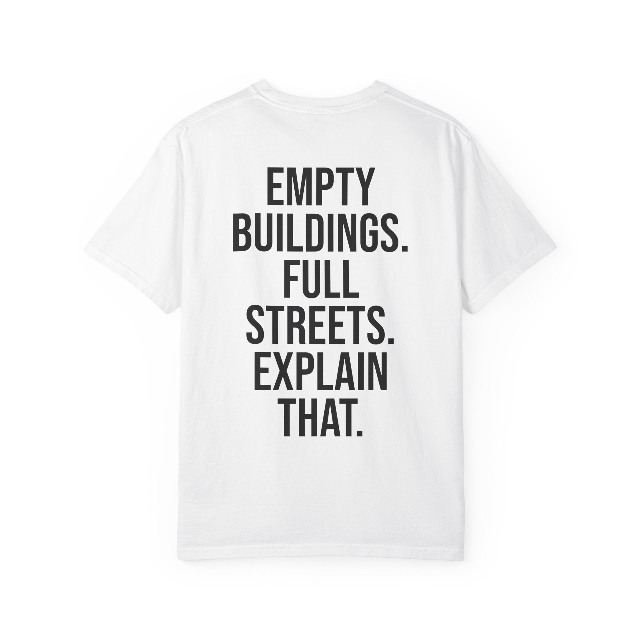 EMPTY BUILDINGS. FULL STREETS. EXPLAIN THAT.
