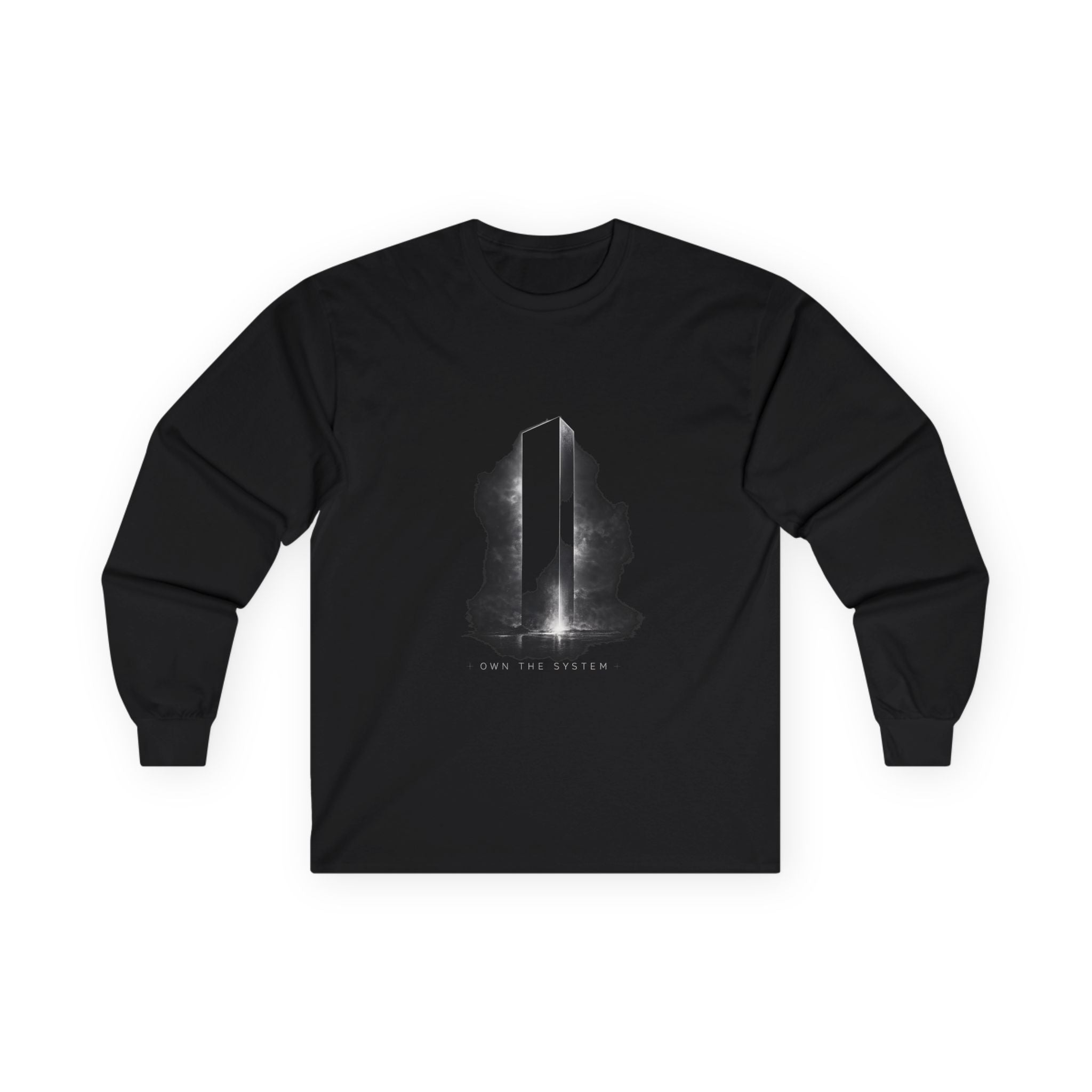 Long Sleeve Tee — Monochrome Abstract City Skyline Graphic